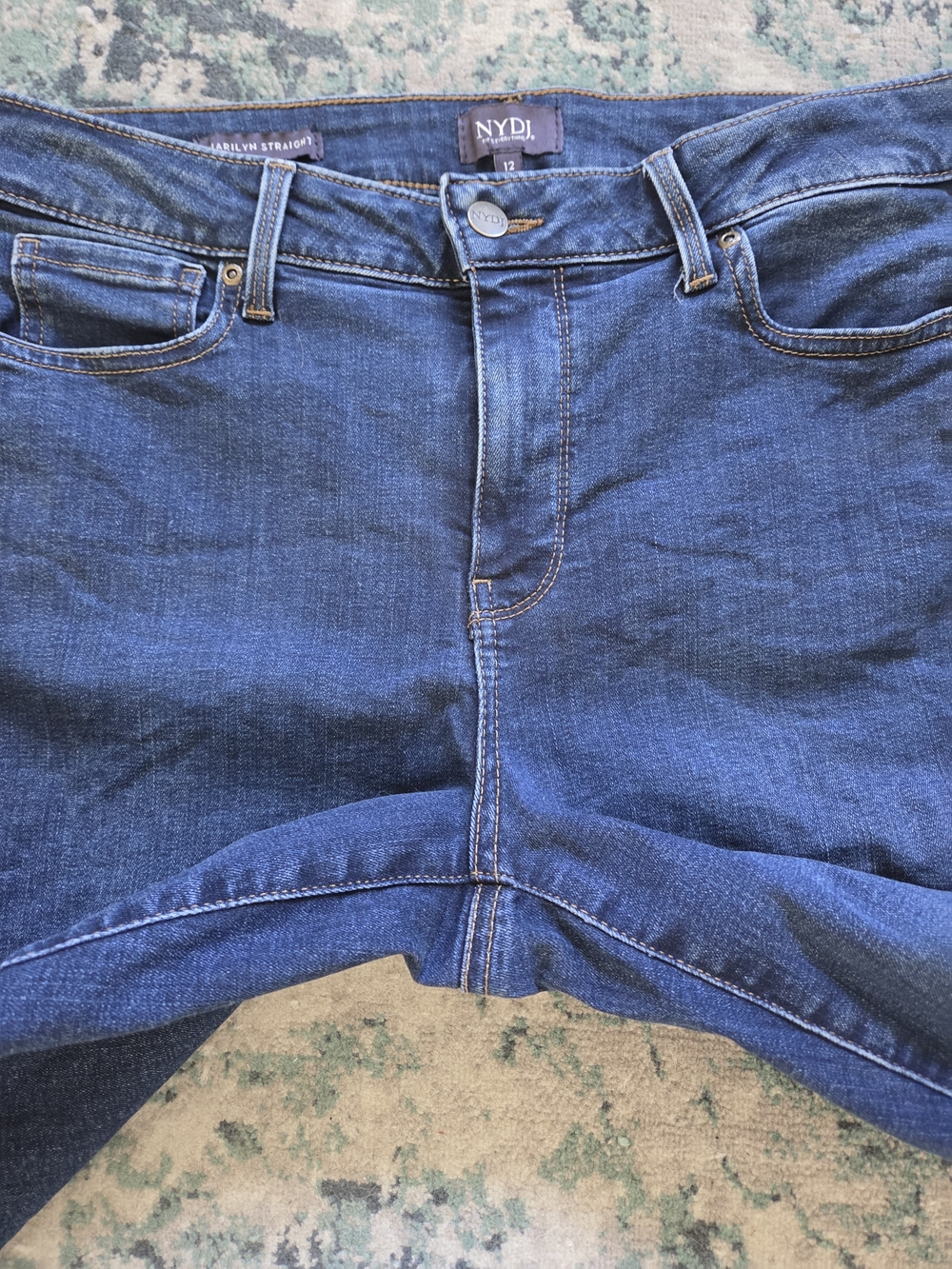 NYDJ Women’s Straight Leg Jeans in Dark Blue with Tan Stitching - Picture 5 of 5